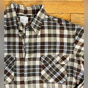 Vintage BIG MAC Men’s Large Plaid Button Down Shirt Brown JCPenney Poly/Cotton